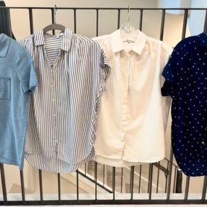 Set of Four Madewell Blue & White Short Sleeved Shirts